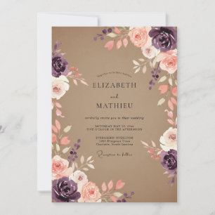 Pflaumenrote Blüten-Hochzeit Einladung