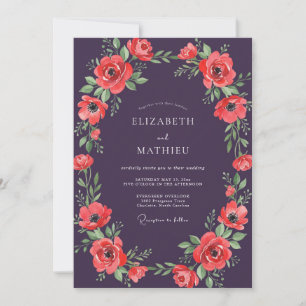 Pflaumenrote Mohn-Hochzeit Einladung