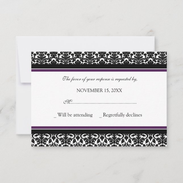 Pflaumenschwarz Damask UAWG Wedding Card RSVP Karte (Vorderseite)