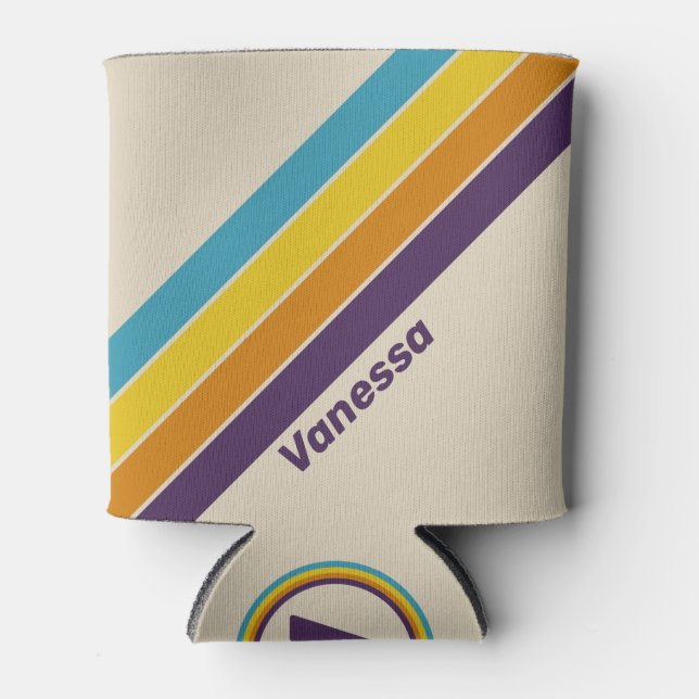 Pflaumenstaub-Regenbogenstreifen mit Namen Dosenkühler (Vorderseite)