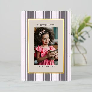 Pflaumenstreifen Weihnachtsfamilienfoto Elegant Go Folien Feiertagskarte