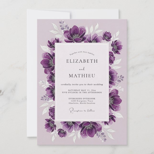 Pflaumenüppige Anemone Winterhochzeit Einladung (Vorderseite)