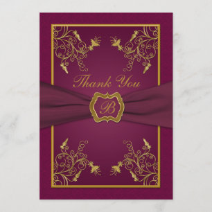 Pflaumenwein und Gold Monogram Dankeschön Karte
