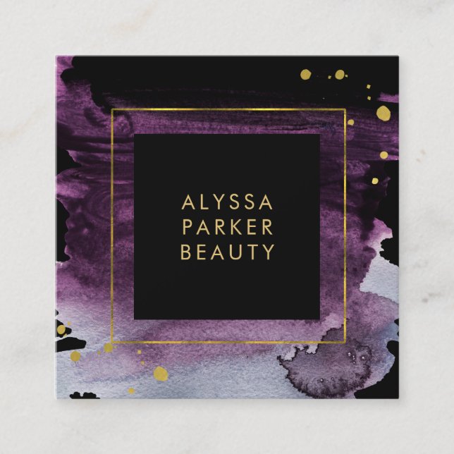 Pflaumewatercolor-Spritzen mit Quadratische Visitenkarte (Vorderseite)