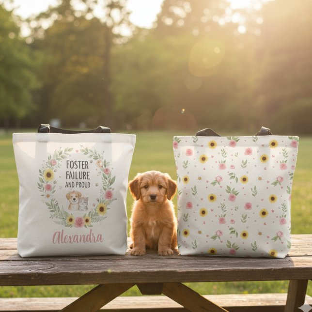 Pflege-Fehler und stolze Blumen-Hündchen-Kätzchen (Floral foster failure and proud tote bag for the dog mom — a sweet adoption day gift idea.)