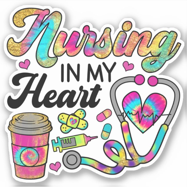 Pflege in meinem Heart Rainbow Nurse Sticker (Vorderseite)