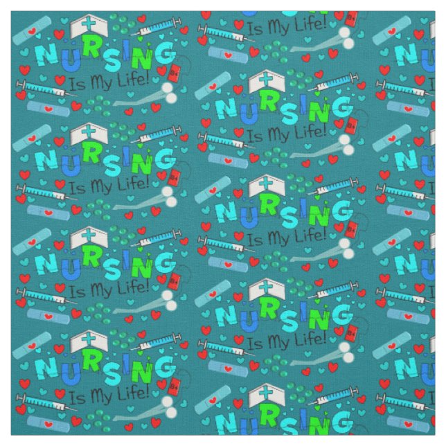 Pflege ist mein Leben Aquamarin Stoff (Muster)