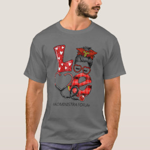 Pflegeadministrator Kariert Leopard Liebe Herz Mes T-Shirt