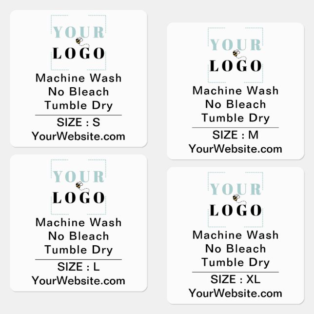 Pflegeanleitung und weiße Kleidung mit großem Quad Etiketten (Grün)