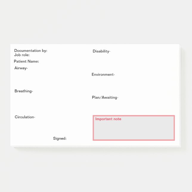 Pflegedokumentation nach der Pflege. Post-it Klebezettel (Vorderseite)