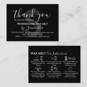 Pflegehinweise für Black Wax Schmelzen Vielen Dank Visitenkarte