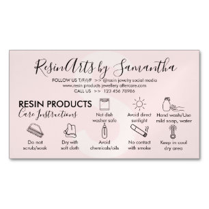 Pflegehinweise für Produkte aus rosa Harz Magnetische Visitenkarte