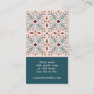 Pflegeinstruktionen Elegante Blumenfliesen Rosa Visitenkarte