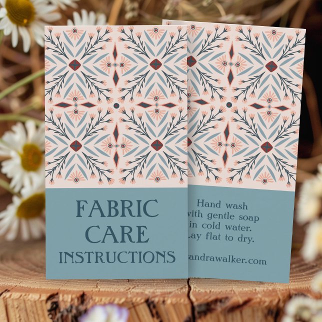 Pflegeinstruktionen Elegante Blumenfliesen Rosa Visitenkarte (Care INSTRUCTIONS Elegant Floral Tiles Pink Blue Business Card
)