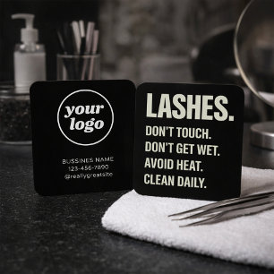 Pflegekarte für Wimpern mit Logo Schwarz Minimalis