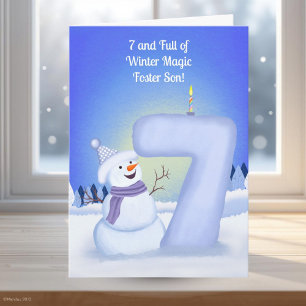 Pflegekind Glücklicher 7. Geburtstag Schneemann  Karte