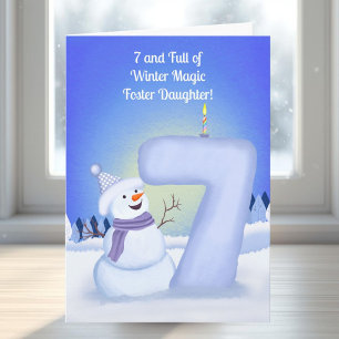 Pflegekind zum 7. Geburtstag alles Gute Schneemann Karte