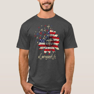 Pflegekraft Leben Amerikanische Flagge Sonnenblume T-Shirt