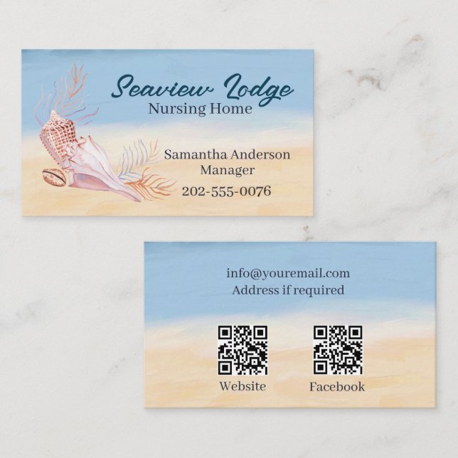 Pflegeprodukte QR Codes Seashell Beach Visitenkarte (Vorne/Hinten)