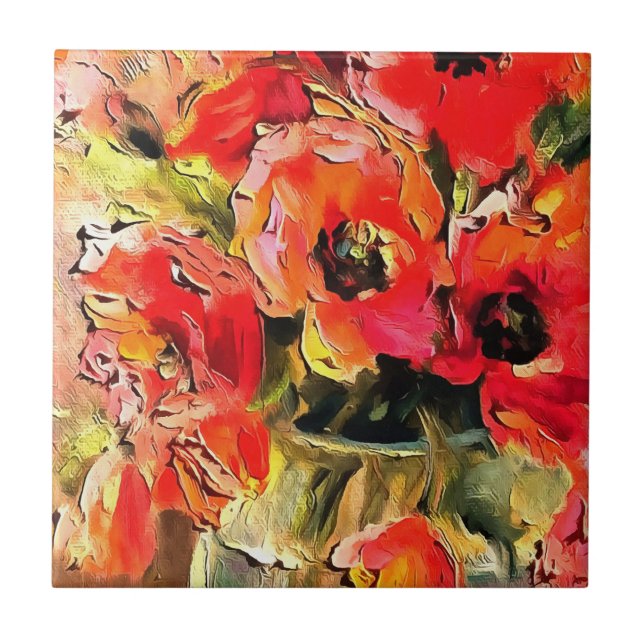 Pflücke in einer Glasvase Schwarzer Kontur Kunst Fliese (Vorderseite)