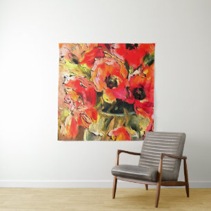 Pflücke in einer Glasvase Schwarzer Kontur Kunst Wandteppich