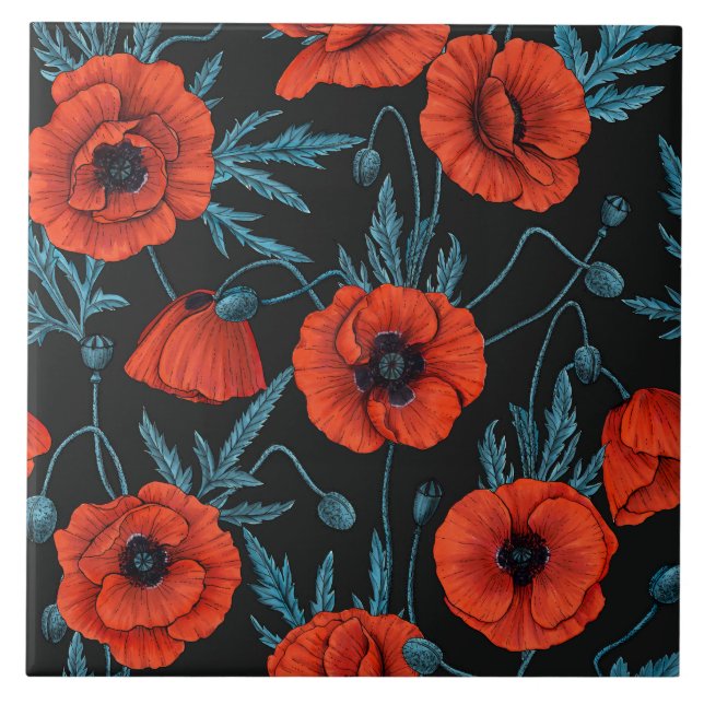 Pflücke, rot und blau auf schwarz fliese (Vorderseite)