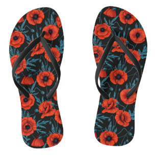 Pflücke, rot und blau auf schwarz flip flops