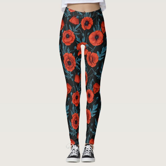 Pflücke, rot und blau auf schwarz leggings (Vorderseite)