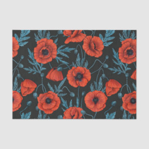 Pflücke, rot und blau auf schwarz seidenpapier