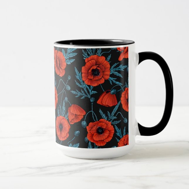 Pflücke, rot und blau auf schwarz tasse (Rechts)