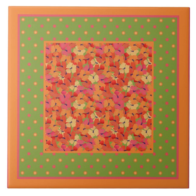 Pflücke und Polka Dots Border Pattern auf Green Fliese (Vorderseite)