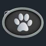 Pfosten Druckhund silber Muster Gürtel Schnalle Ovale Gürtelschnalle<br><div class="desc">Silber und schwarzer Hund- oder Katzenpfoten bedrucken Hintergrund niedlich,  lustig,  Neuheit Gürtel Schnalle.  großartige Geschenkidee für Tierliebhaber</div>