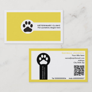 Pfote und QR-Code gelbe Tierarztpraxis/Tierklinik Visitenkarte