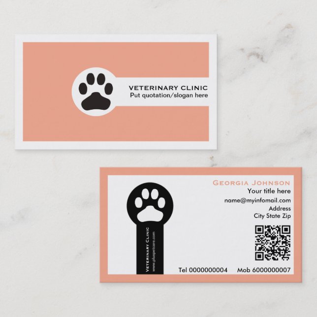 Pfote und QR-Code Pfirsich Vet / Tierklinik  Visitenkarte (Vorne/Hinten)