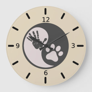 Pfoten-Hand-Yin-Yang Große Wanduhr
