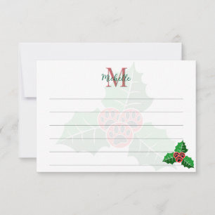 Pfoten-Holly-Blätter Weihnachten Benutzerdefiniert Mitteilungskarte