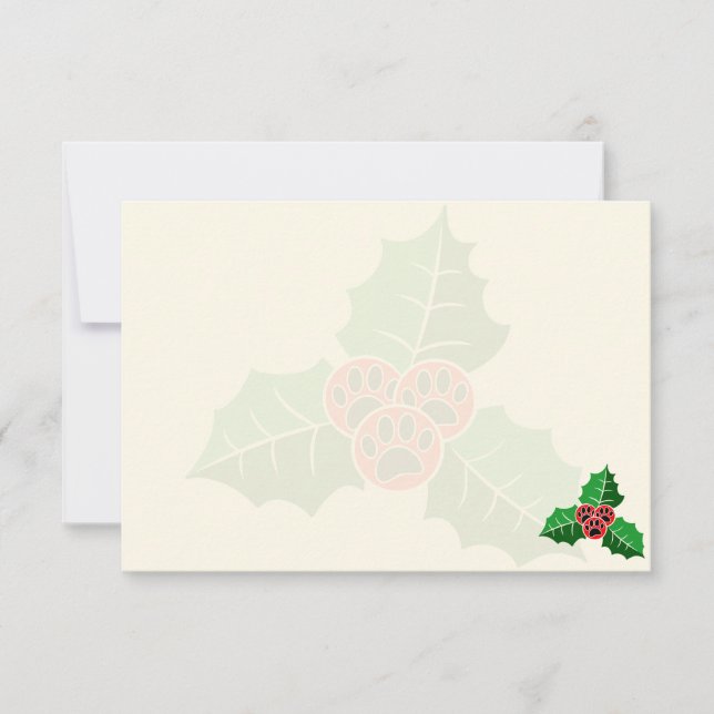 Pfoten-Holly-Blätter-Weihnachten-creme-weiß Mitteilungskarte (Vorderseite)