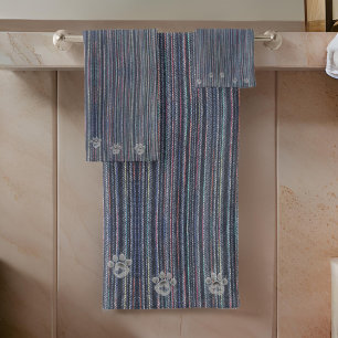 Pfoten-Tiermuster und blaue Streifen Badhandtuch Set