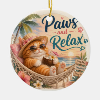 Pfoten und Entspannung Strandkatze Keramik Ornament