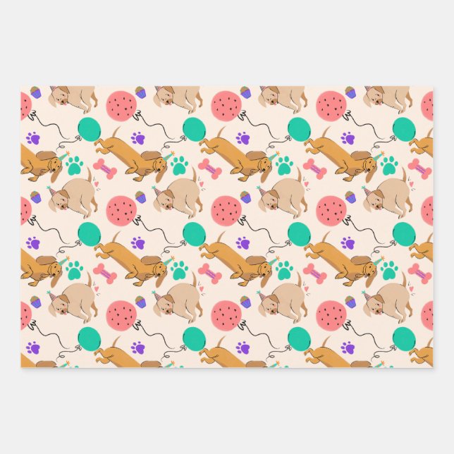 Pfoten und Party für Hunde Geschenkpapier Set (Vorderseite)