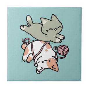 Pfoten und Spielen – Bezaubernde Katzenillustratio Fliese