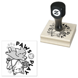 Pfoten und Spielen – Bezaubernde Katzenillustratio Gummistempel