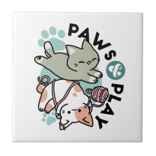 Pfoten und Spielen – Reizende Katzenillustration Fliese