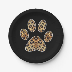 Pfotenabdruck mit Gold- und Schwarz-Leopardenglanz Pappteller