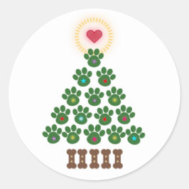 Pfotenabdruck-Weihnachtsbaum-Aufkleber Runder Aufkleber