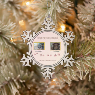 Pfotenabdrücke der Liebe Schneeflocken Zinn-Ornament