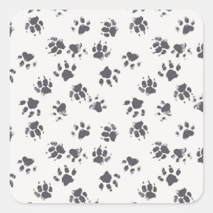 Pfotenabdrücke: Hund Monochrome Nahtlos. Quadratischer Aufkleber