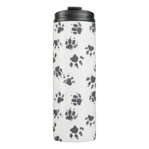 Pfotenabdrücke: Hund Monochrome Nahtlos. Thermosbecher