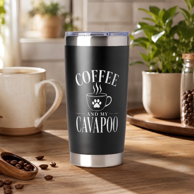 Pfotenkaffee und mein Cavapoo-Liebhaber Schwarz Thermobecher (Von Creator hochgeladen)