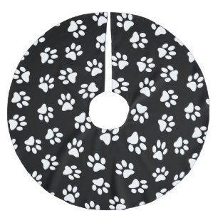 Pfotenmuster, Hundepfoten, Weiße Pfoten Polyester Weihnachtsbaumdecke